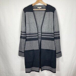 Margeaux & Ellie Open Black/Gray Striped Cardigan Duster Size Medium